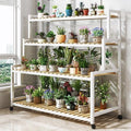 Multi-Tier Metal Plant Stand with 4 Bamboo Shelves - Stylish Indoor Succulent Display Rack, Space-Saving Ladder Design for Home Decor, Plant Organizer, Modern Plant Shelf