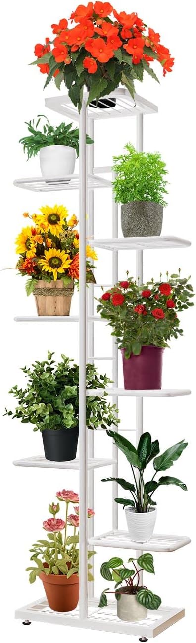MTB Garden 8 Tier Metal Plant Stand for Indoor Outdoor Flower Pot Display Planter Shelf, White
