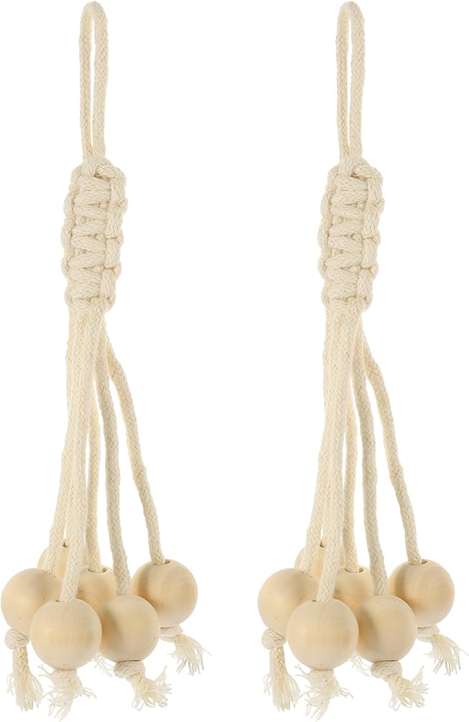 Cabilock Banana Hanger Cotton Rope with Wooden Beads Hanging Fruit Storage Organizer for Kitchen Cabinet or Countertop