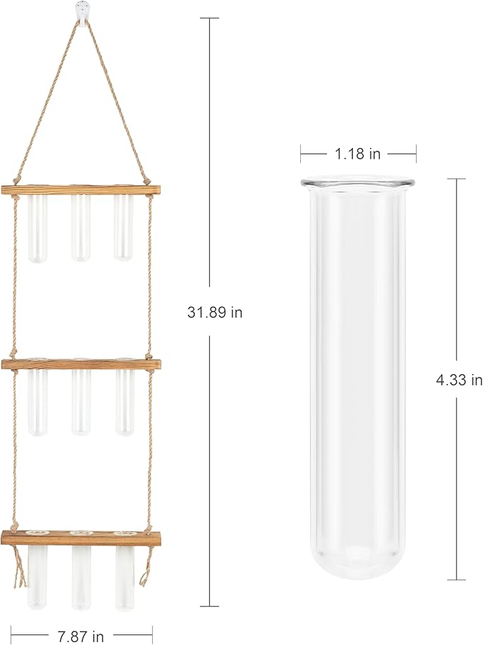 Hyindoor Wall Hanging Propagation Stations 3 Tired Wall Planter Terrarium with Wooden Stand and Glass Test Tubes Plant Hanger Flower Vase for Home Office Wall Decor Hydroponic Cuttings