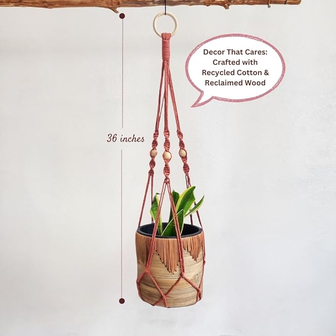 Macrame plant hanger 3ft beaded plant hanger for pots 4-8” for live plants indoor and outdoor decor hanging plant holder Boho décor Plant stand indoor Hanging planter for plant pots (Cafe Latte)