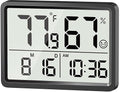 DOOMAY Digital Room Thermometer and Humidity Monitor with Calibration,High Accuracy Sensor Indoor Hygrometer with Date & Clock Desktop Magnet Sticky for Baby Room Greenhouse Guitar(Black)