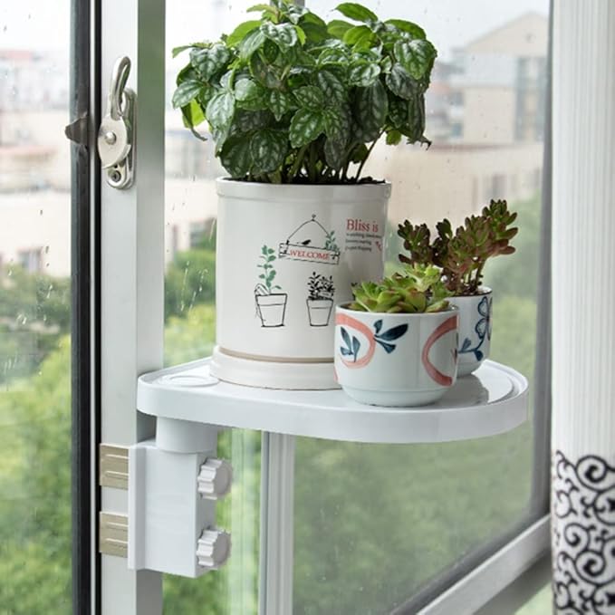 WAYUTO Rotatable Floating Window Plant Caddy Shelf Sliding Window Door Ledge Plant Display for Windowsill Door Perch Deck Decoration