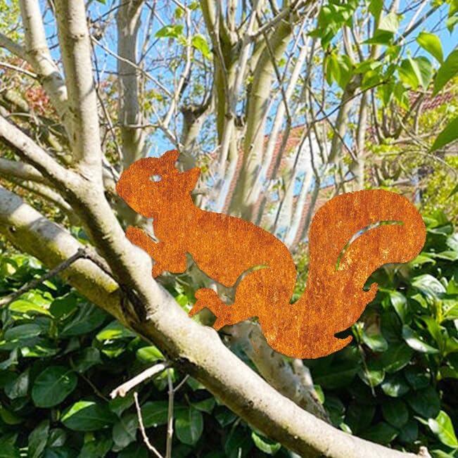 Rusty Squirrel Garden Stake, Metal Squirrel Yard Art,Squirrel Silhouette, Rusted Metal Garden Decor, Garden Gifts for Her Him(Rusty,20x14.5/50x37cm)