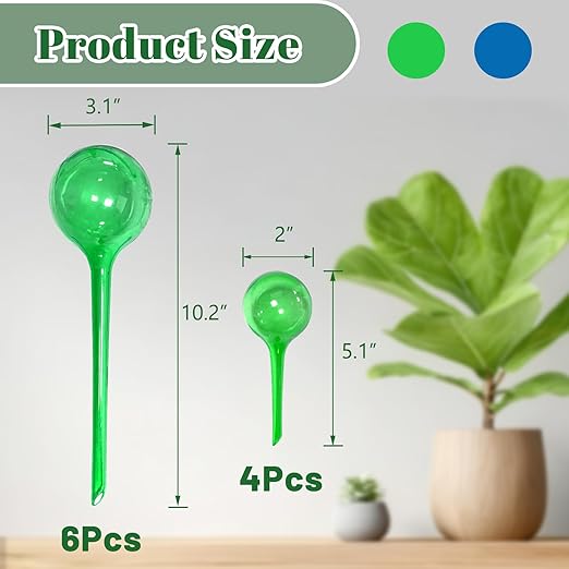 10 Pcs Self Watering Globes, Plant Watering Globes Automatic Watering Bulbs for Indoor Outdoor, Vacation Potted Plant Care Water Conservation Device (Green)