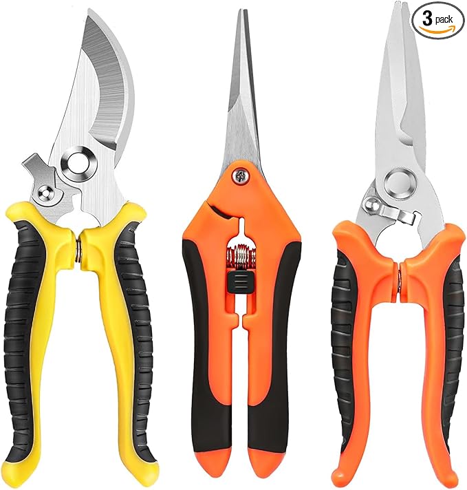 Pruning Shears, 3 Pack Garden Shears, Clippers Handheld, Stainless Steel Garden Snips, Pruners for Gardening, Gardening Scissors Hand Pruner Pruning Shear with Stainless Steel Blades