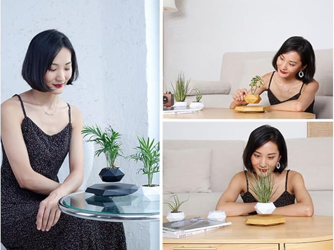 Wooden Levitating Plant Pot, Succulent Pots Planter Cactus Planter, Levitating Decor for Home & Office Magnetic Floating Levitating Display,Marble /2438