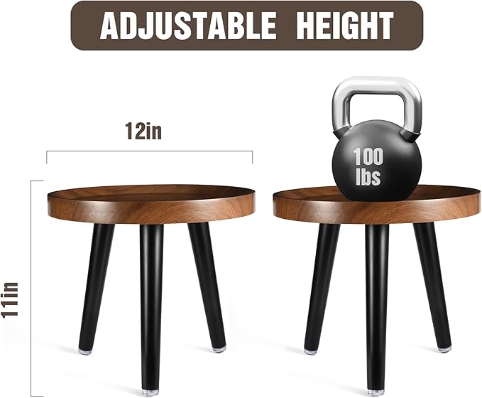 KGPLOME Indoor Plant Stand,Wood Mid Century Plant Table in Walnut Finish,Tall Plant Stand for Flower Pot,Modern Round Small Side End Table with Raised Design (Walnut, 12"x10.8")