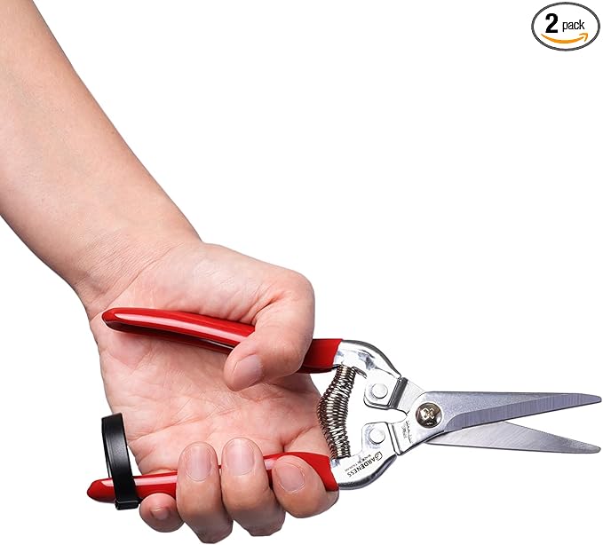 Gardeness Pruning Shear Straight Pruning Snip 2PCS Stainless Steel Florist Scissors, Multi-Tasking Precision Hand Pruner Herb Snips Flower Clippers Bonsai Trimmers Ergonomic Handle Garden shear