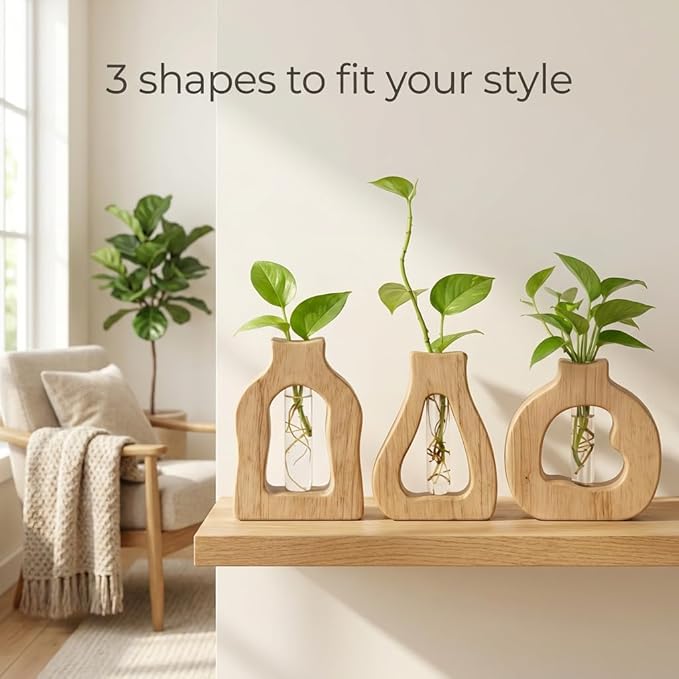 Plant Propagation Station Hanging Stand with Vases for Plants, Wall Hanging Wood Stand, Indoor Plant Pot Air Holder, Window Boxes for Decor, Flowers Holder with Test Tubes
