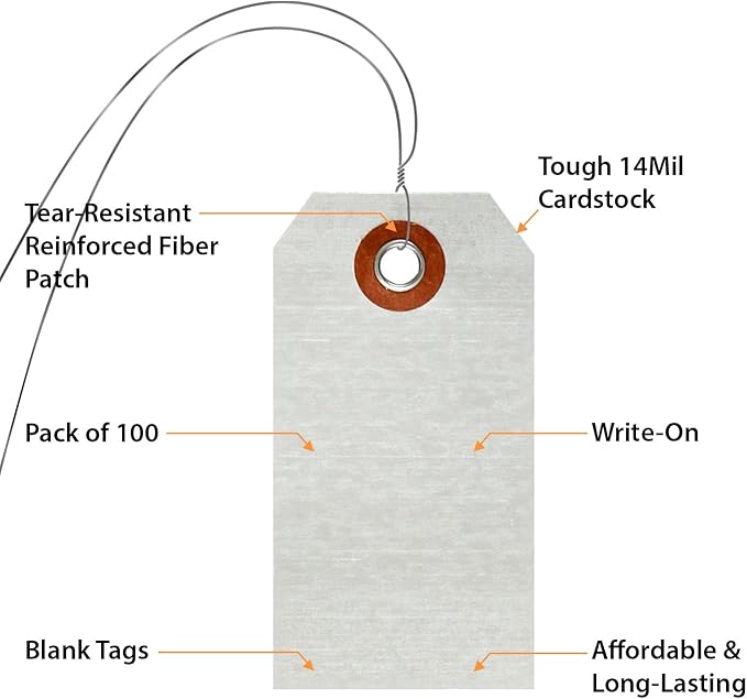 SmartSign Debossable Dead-Soft Aluminum Indentable Blank Write-On Marking Tags | 1.625" x 3.125", Pack of 100 Pre-Wired Tags