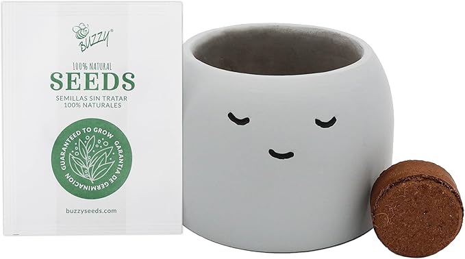 BUZZY Seeds Peaceful Face Planter Grow Kit, 3-Pack – Aloe, Moss Rose & Chamomile Seed Starter Pots with Growing Medium, Cute Decorative Face Pots, Indoor Gardening Gift Set