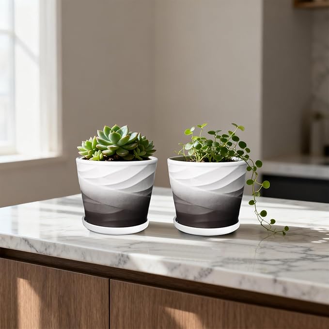Ceramic Plant Pots,5 Inch,Set of 4,Planters with Drainage Hole and Saucer,Flower pots for Indoor Plants,Modern Design(5.5 in Diameter)