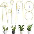 Small Trellis for Potted Plants Indoor with Crystal Sun Catcher, 4Pack Golden Metal Plant Stake for Home Window Garden, Plant Accessories Indoor Decoration (Mix)