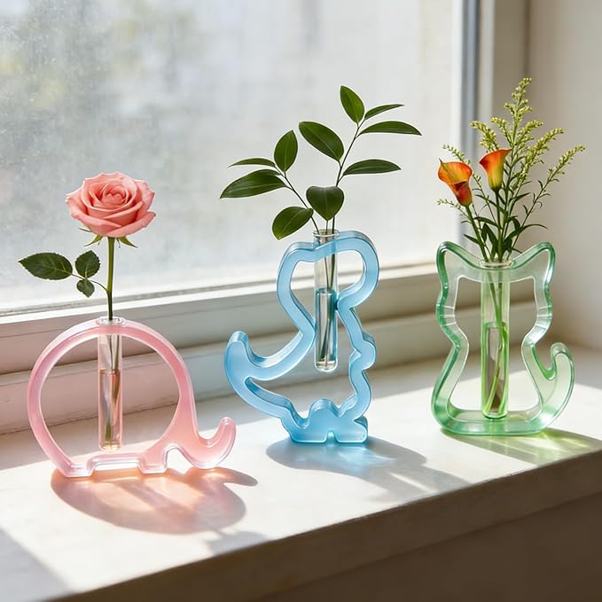 3 Pcs Animal Silicone Vase Molds for Resin Casting, lyfLux Cat Elephant Dinosaur Design Epoxy Molds Set with 8 Test Tubes, Hydroponic Plant Propagation Station & Desktop Decor DIY Crafts