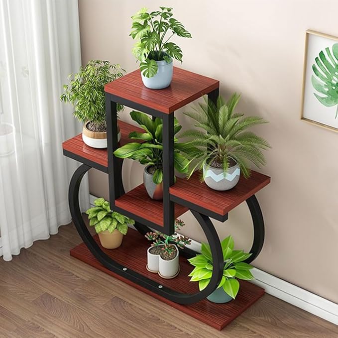 4 Tier Plant Stand Indoor, Multi Layered Iron Flower Pot Racks For Plants Multiple, Large Metal Tall Curved Oval Plant Shelf, Multiple Organizer For Garden Patio Lawn Balcony Office