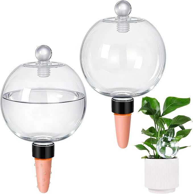 26 oz Extra Large Plant Self Watering Globes Top Fill - Upgraded Plastic Water Bulbs, Slow Release Terracotta Self Watering Planter Insert, Plant Watering Devices System, Water Spikes Stakes, 2 Pack