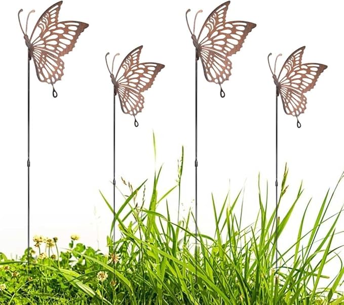 Butterfly Garden Stakes Decor Metal Yard Art Butterfly for Women Mom Ornaments Large Outdoor Decorative Patio Lawn Decor Memorial 4 Pack 24.8Inch