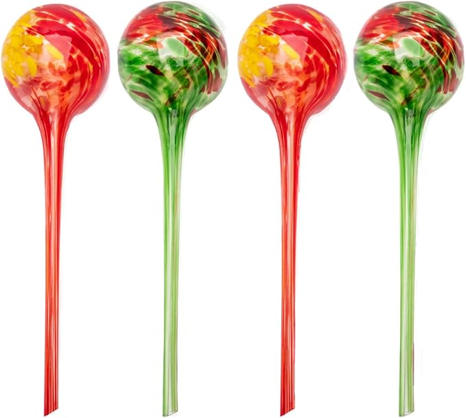 Lexi Home Aqua Globes for Indoor Plants & Outdoor Plants, Watering Can for Plant, Self Watering Planters, Water Globe, Hand Blown Glass, 4 Pack Large, Green/Yellow