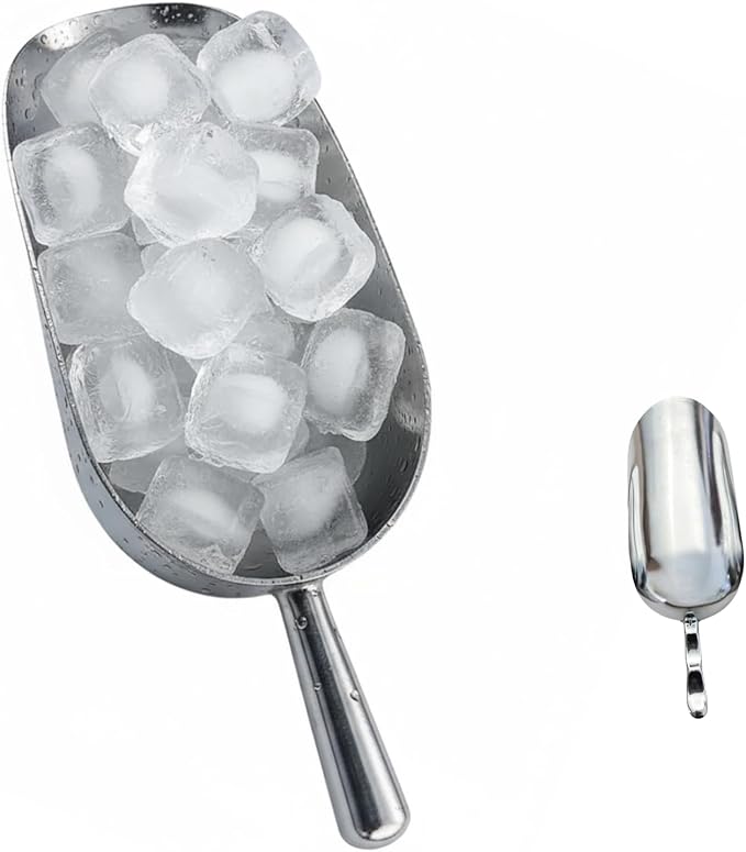 24oz Ice Cube Endurance Scoop, Cast Aluminum Shovel, Kitchen Utility Scoops With Finger Groove Handle, Ideal for Ice Cube, Coffee, Bean, Food, Candy, Flour, Popcorn Rust Free - Silver