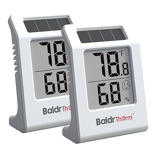 2.2'' Digital Thermometer and Hygrometer Meter, Solar-Powered Indoor Temperature Sensor Humidity Monitor, Humidity Gauge for Baby Rooms, Bedrooms, Home, Office, and Wine Cellars, White, 2Pack