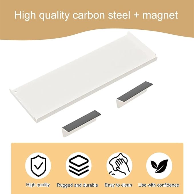 Window Sill Extender Plate, 23.6in White Countertop Extension Board, Carbon Steel Storage Shelf With Magnetic Base For Kitchen Organization Storage