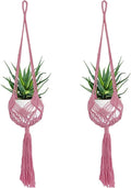 2 Pack 90CM (35inch) Extra Long Macrame Plant Hangers, up to 8 inch Pot Hanging Planter with Patterns, Premium Cotton Rope Crochet Boho Hanging Planter Basket for Indoor & Outdoor Plants (Pink)