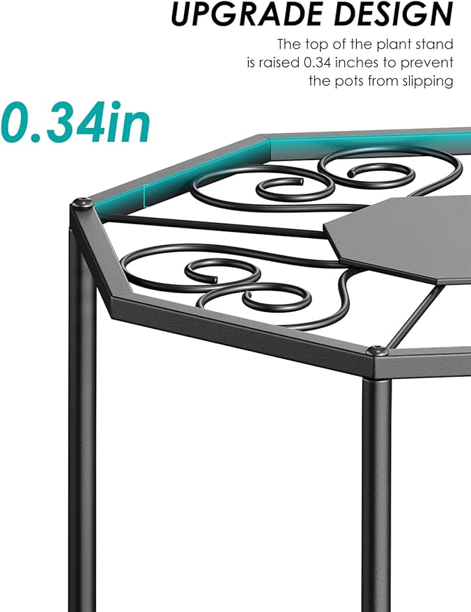 5-Pack Metal Plant Stands for Outdoor Indoor, Anti-Rust Iron Flower Pot Stand, Heavy Duty Plant Pot Shelf for Multiple Plant, Decoration Racks for Home, Patio & Garden (Black)