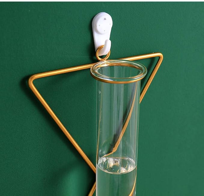 Nordic Wall Vase Hanging Geometric Gold Flower Vase Wall Mount Metal Frame Vases Hydroponic Glass Bud Vase Decor for Home Wedding Farmhouse