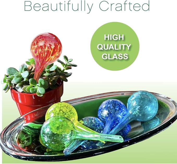 Trenton Gifts Plant Watering Globes - 6-Pack Self Watering Bulbs for Indoor and Outdoor Plants - Hand-Blown Decorative Glass Water Globes - 6" L x 2.5" D - 150ml
