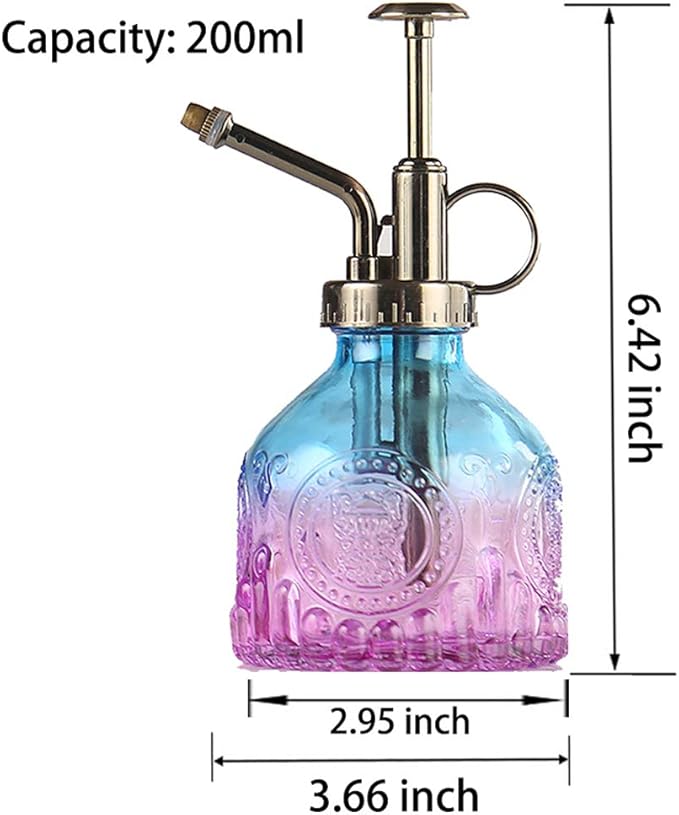 Plant Mister Glass Spray Bottle Small Plant Watering Can 6.4" Tall Retro Indoor Watering Can Bronze Plastic Top Pump for Garden Indoor Plant Sprayer (Blue Violet Gradient)