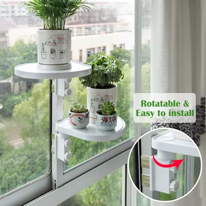 WAYUTO Rotatable Floating Window Plant Caddy Shelf Sliding Window Door Ledge Plant Display for Windowsill Door Perch Deck Decoration