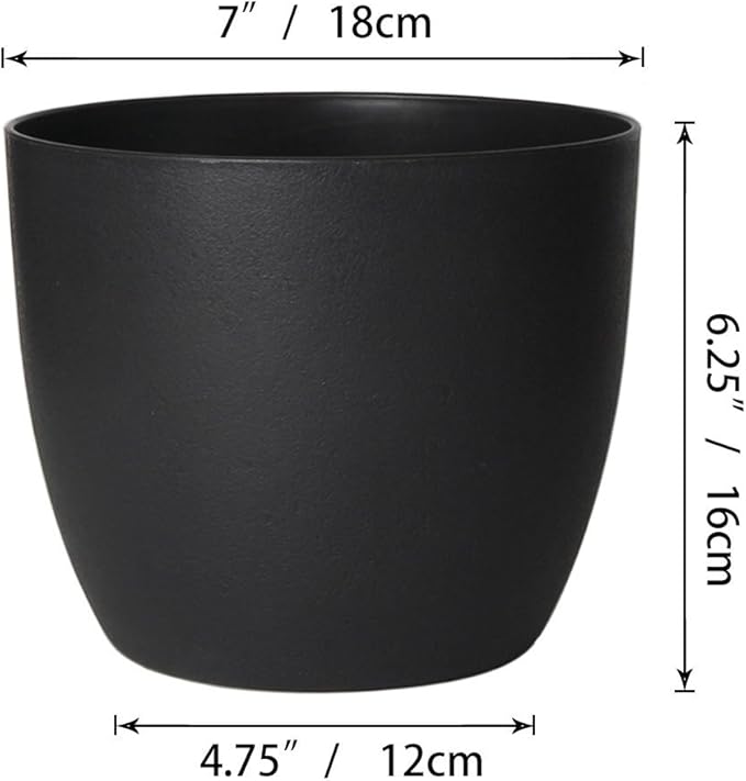 T4U 7 Inch Plastic Self Watering Planter with Water Level Indicator Black Set of 4, Modern Decorative Planter Pot for All House Plants, Flowers, Herbs, African Violets, Succulents