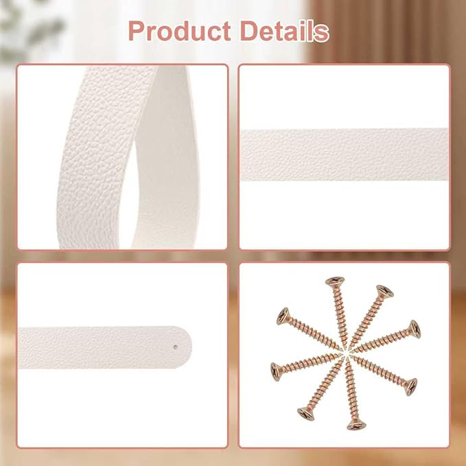 Curtain Rod Holders,8 Pack Leather Curtain Rod Brackets with Screws,PU Curtain Rod Hangers,Leather Straps Hooks for Wall Pole Macrame Boho Art Décor, White