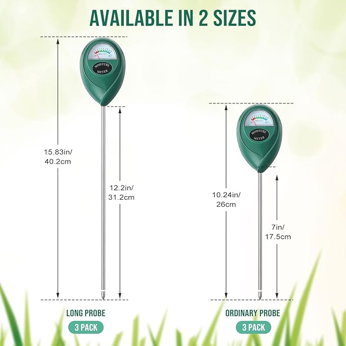 Macarrie 6 Pack Soil Moisture Meter Plant Water Long Probe Deep Use Soil Moisture Meter Sensor Monitor Hygrometer for Gardening Farming Indoor and Outdoor Plants, No Batteries Required, 2 Size