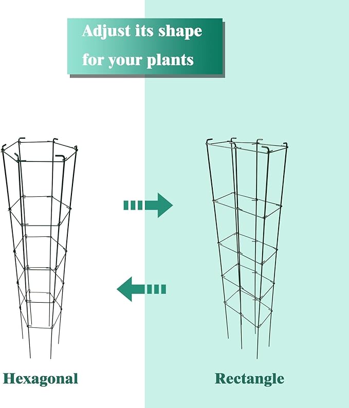 46 Inch Height 5PCS PVC Green Hexagon Folding Tomato Cage,Climbing Plant Support Tower Vegetable Stake Trellis