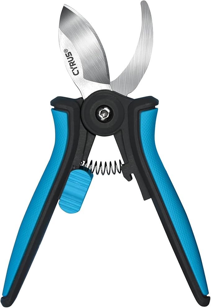 CYRUS 6'' Garden Scissors Small Pruning Shears with Curved Blades,Hand Pruners for gardening,Floral Flower Shears for Plants Trimming,Stainless Steel Blue