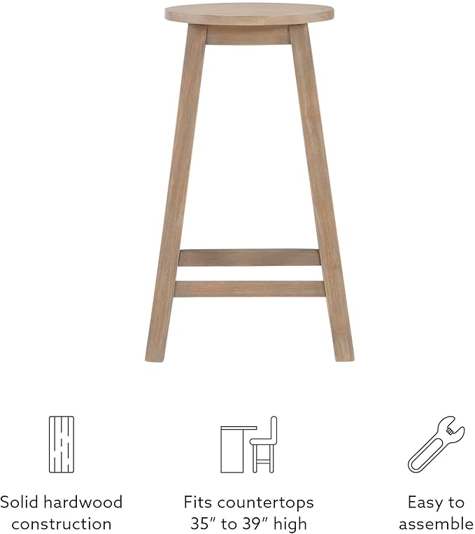 Linon Zeke Grey Wash 24" Counter Stool with Round Seat
