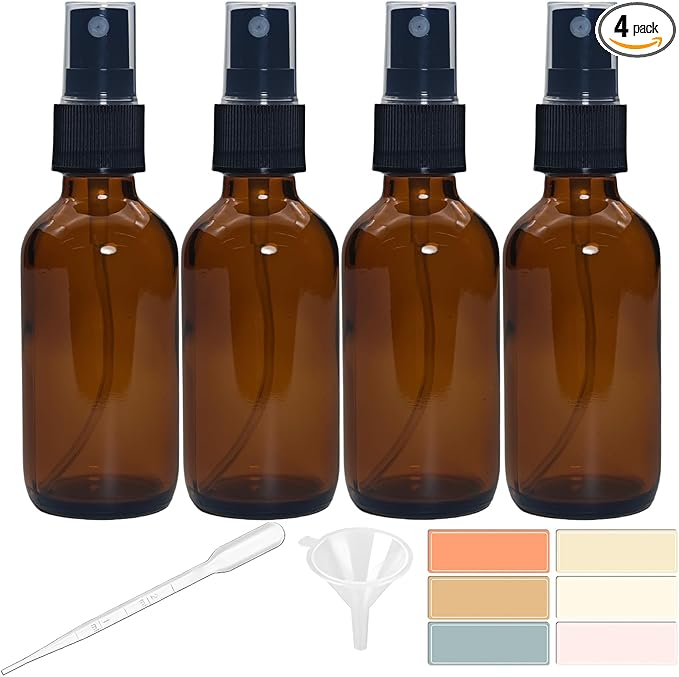 Zkupanx 4 PACK 2 oz Amber Small Glass Spray Bottles, Empty Spray Bottle for Hair, Plants, Perfume - Fine Mist, 2oz Mini Spray Bottle