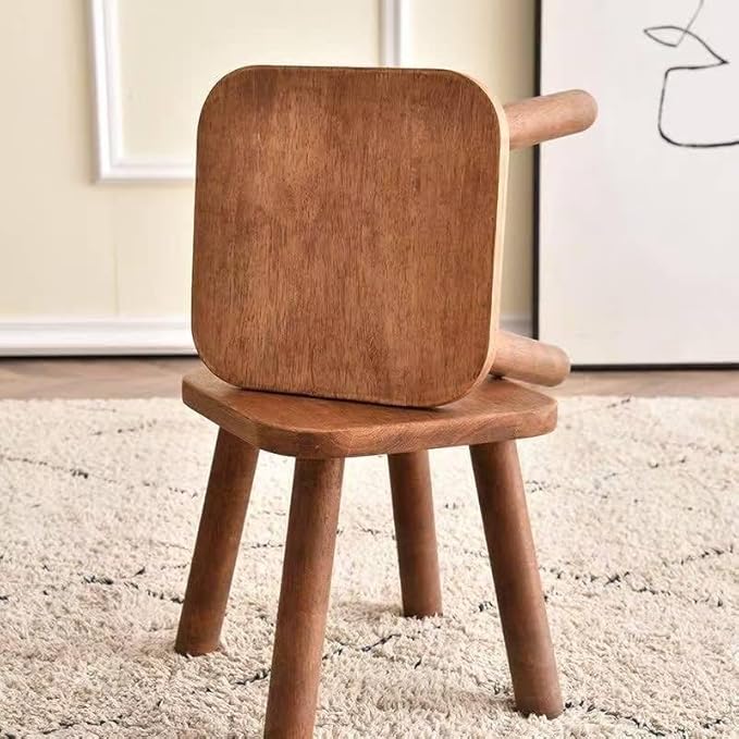 Wooden Step Stool, Plant Stool, Small Wooden Stool with Four Detachable and Assembled Legs, Offering Good Balance, Walnut Color, Natural Rubber Wood, Rounded Safety Design, Multi-Functional