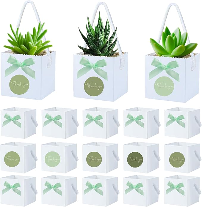 HejVulkan 40 Pack Succulent Wrap Bags Set with 2.5 inch Succulent Gift Bags, Mini Bows and Thank You Stickers, Great Party Favor Gifts for Wedding, Baby Showers, Bridal Showers(White)