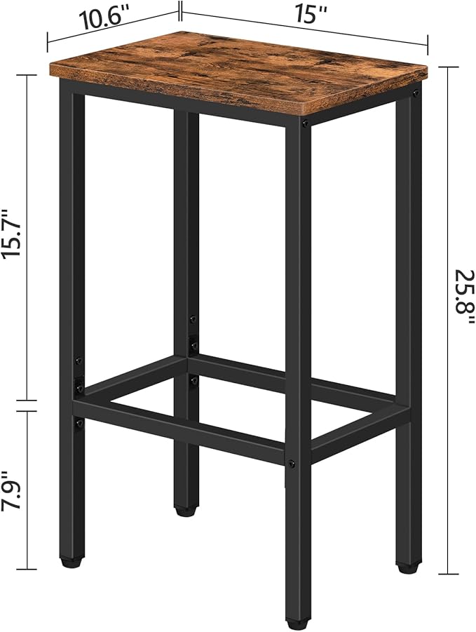 MAHANCRIS Bar Stools, Set of 2 Bar Chairs, Kitchen Breakfast Bar Stools with Footrest, 25.8" Dining Stools, Rectangular Industrial Bar Chairs, for Dining Room, Kitchen,Rustic Brown BAHR0101Z
