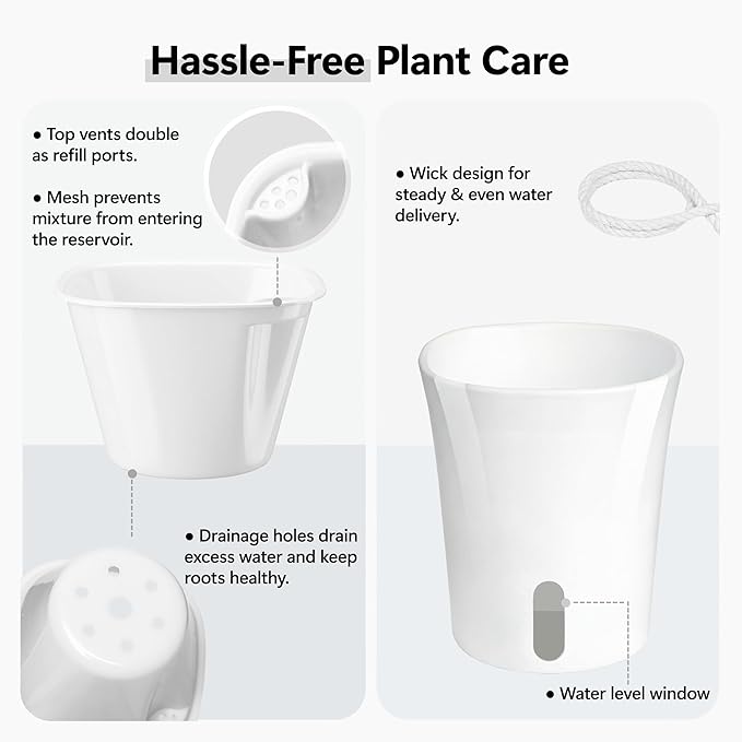 10 Pack 3 Inch Self Watering Pots for Indoor Plants, White Plastic Planters with Water Level Indicator, Drainage Holes & Wick, Small Plant Pots for Cuttings, Seedlings, Herbs, African Violets