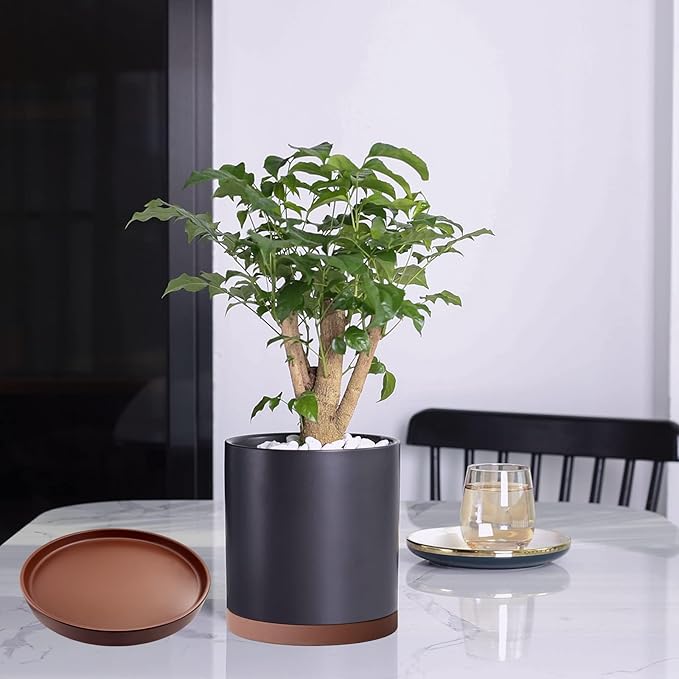 Yukfona Ceramic Plant Saucer Pot Tray 12 Inch, Planter Saucers 4 5 6 7 8 9 10 11 12 13 Inch for Indoors Outdoor, Durable Sturdy Flower Drainage drip Water Tray for Glazed Pots Base (12.7 Inch-Brown)