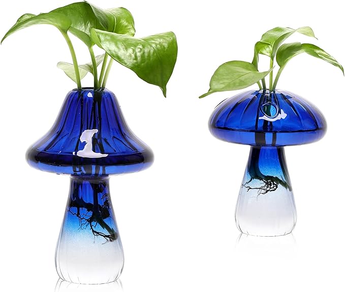 Mushroom Glass Vase Propagation Stations Flower Vases Home Decor Mushroom Planter Cute Vases Garden Decoration Set of 2
