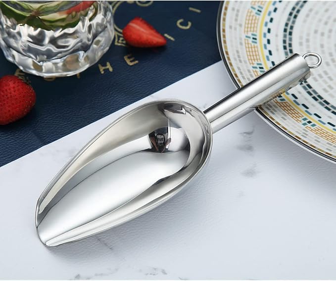Berglander Stainless Steel Ice Scoop 6 OZ, Metal Ice Scooper For Ice Maker, Multipurpose For Candy Kitchen Bar Party Wedding Pet Animal Dog Food Scoop Beach Shovel (Silver)