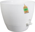 WSMKSZ 12 inch Large Self Watering Pots, Flower Plant Pots with Multi Mesh Drainage Holes for Indoor Outdoor Garden Plants and Flowers, Plastic Planters with Removable Reservoir, White
