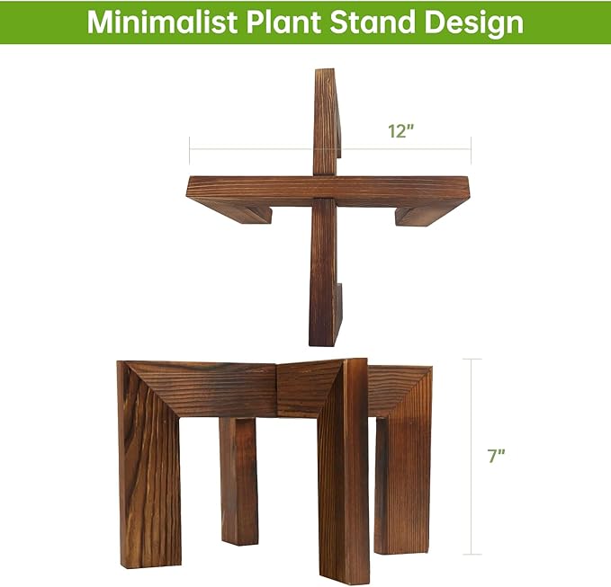 hismocal 2 Pack Wood Plant Stand Indoor Holders for Plants, Sturdy Flower Pot Stands Plants Shelf, Wooden Stool for Patio Plant Stand, Fit 5-18 Inch Variety Flower Pots, Easily Assemble