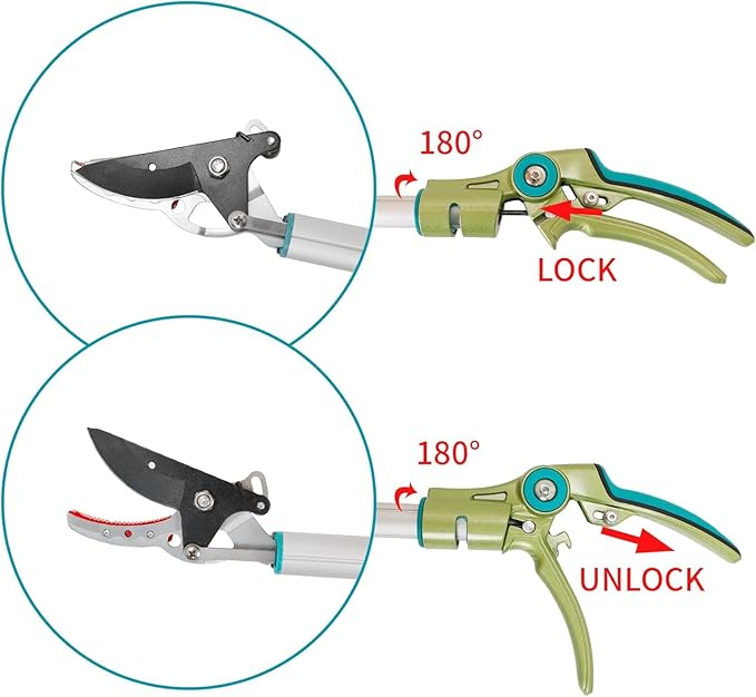 GARTOL 32 Inch Cut and Hold Pole Pruner - Lightweight Long Reach Tree Trimmer with Snip and Grip Technology, 1/2 Inch Cutting Capacity, One-Hand Use Fruit Picker for Roses, Persimmons & Tall Branches