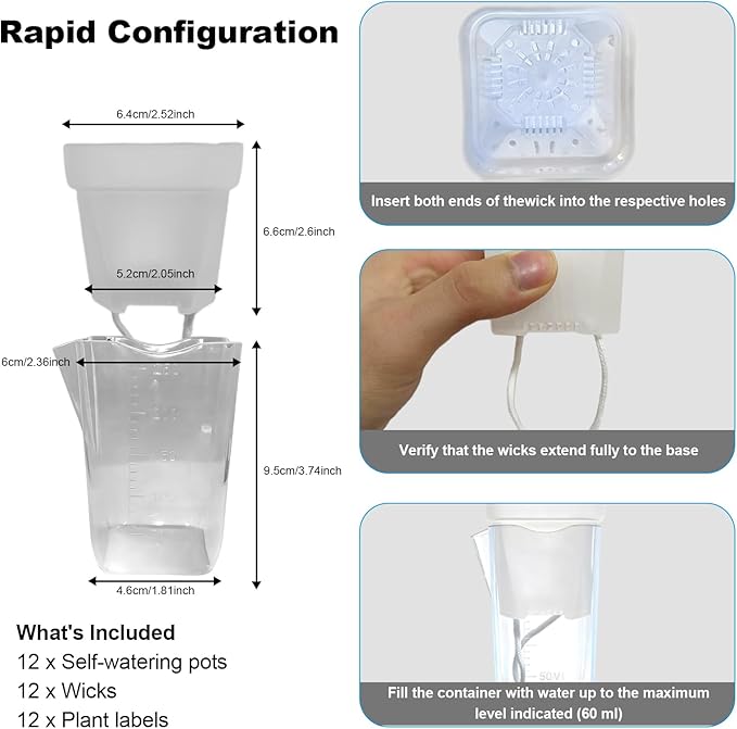 12 Pack 2.5 Inch Self Watering Pots for Indoor Plants, Clear Plastic Planters with Water Level Indicator, Semi Hydroponic Propagation Station for Succulents, African Violet and LECA